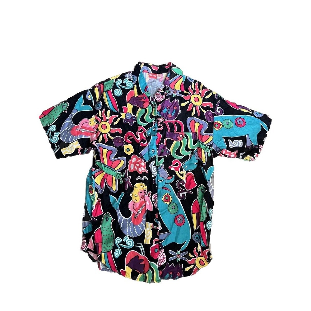 Merona Women's Size M Hawaii‎ short Sleeve Cow Bull Mermaid Parrot Multi Colored
